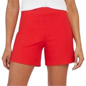Spanx Polished Stretch Cotton Shorts Red Size Small Pull-On High Rise 6” Inseam